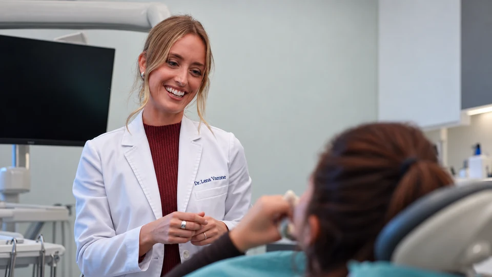 Dentist speaking with a patient