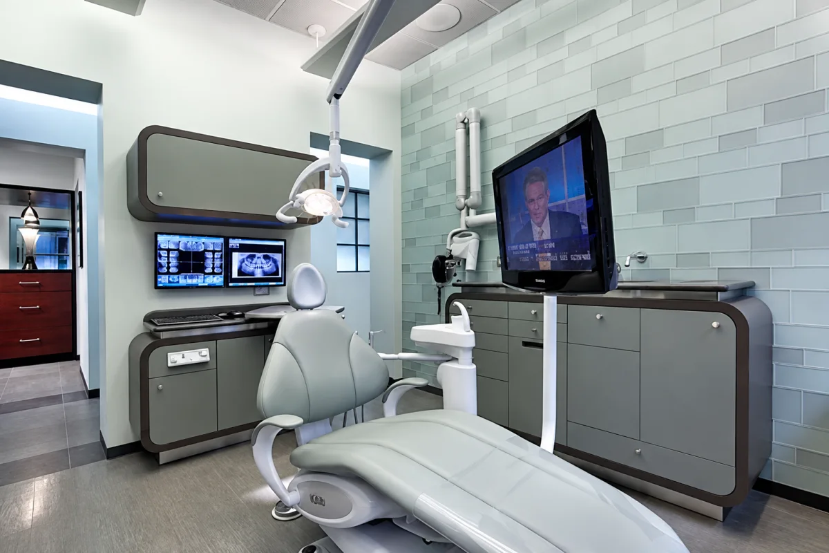 Dental operatory with a patient television and digital imaging displays
