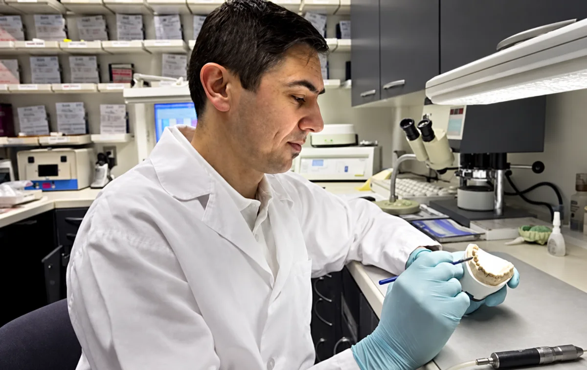 Dental technician working in the on-site porcelain laboratory